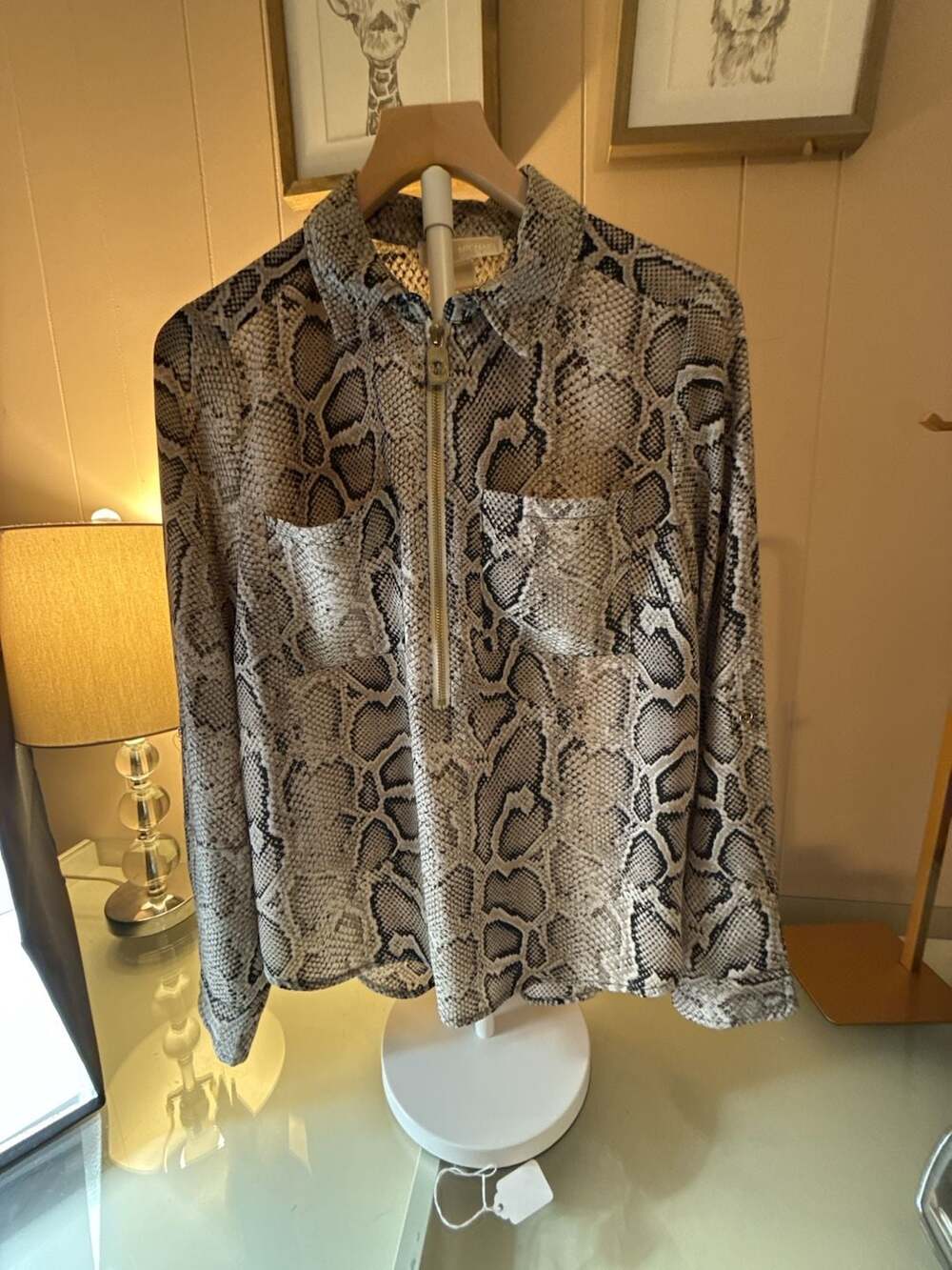 Michael Michael Kors Snake Print Zip Front Shirt Size M